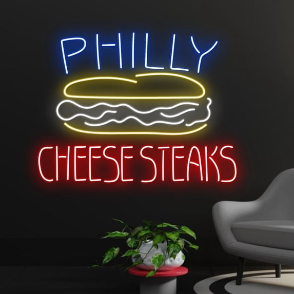 Handmadetneonsign Custom Cheese Steaks Neon Sign, Cheese Steak LED Sign, Sandwich Neon Light