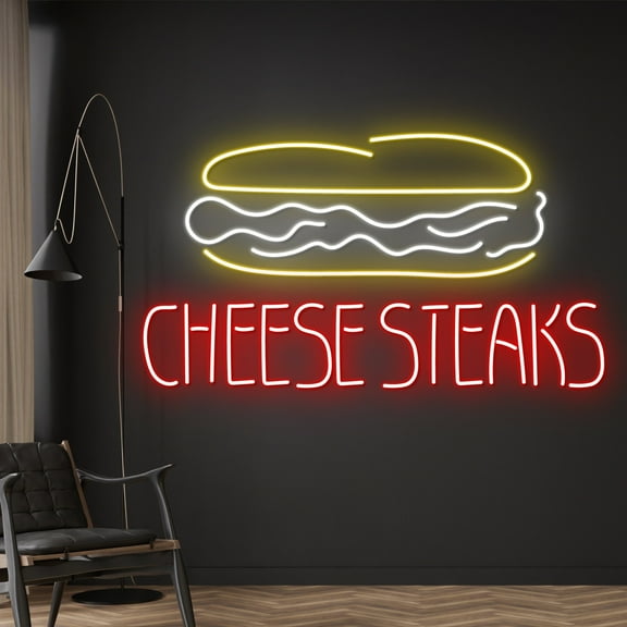 Handmadetneonsign Custom Cheese Steaks Neon Sign, Cheese Steak LED Sign, Sandwich Neon Light