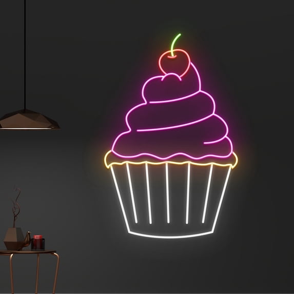 Handmadetneonsign Custom Cherry Cupcake Neon Sign, Fruit Cupcakes LED Sign, Cream Cakes Neon Light