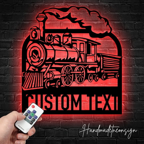 Handmadetneonsign Custom Coal Train Metal Wall Art with LED Light - Personalized Train Driver Name