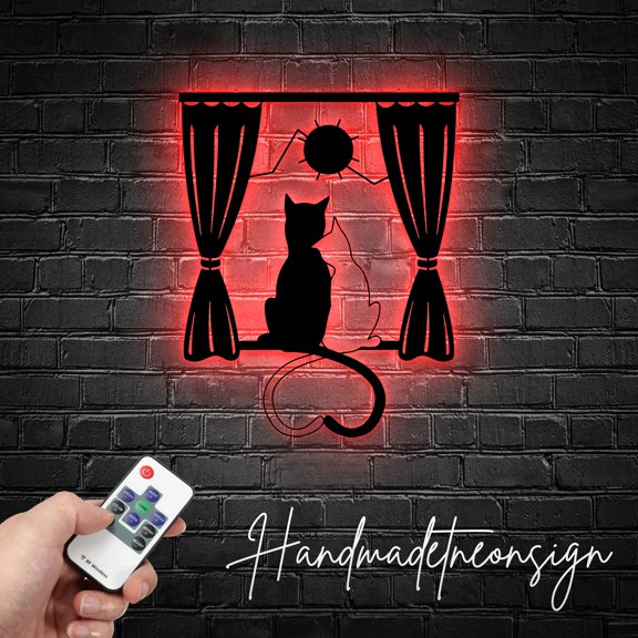 Handmadetneonsign Custom Couple Cats Metal Wall Art LED Light - Personalized Couple Cats Name Sign