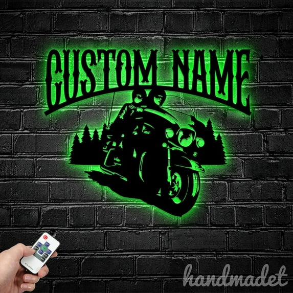 Handmadetneonsign Custom Couple Motorbike Metal Wall Art LED Light, Motorsport Sign Home Decor