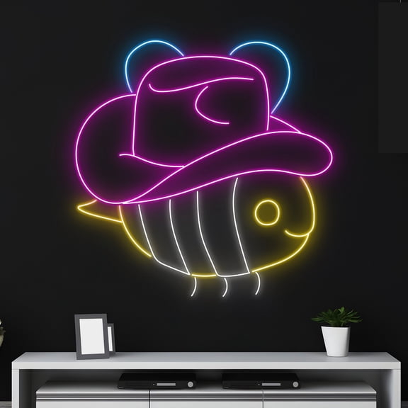 Handmadetneonsign Custom Cowboy Fish Neon Light, Cowgirl Fish Led Light, Western Fish Neon Sign