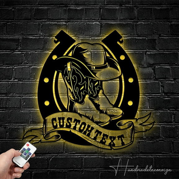 Handmadetneonsign Custom Cowboy Hat Boots Horseshoe Metal Wall Art LED Light - Personalized Western