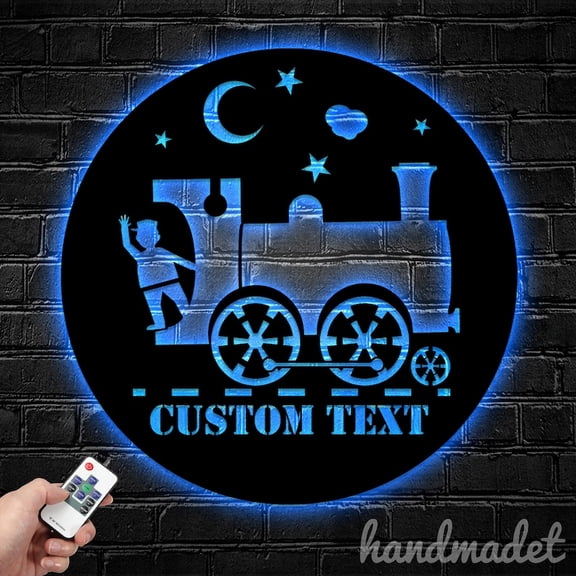 Handmadetneonsign Custom Cute Train Wall Art LED Light - Personalized Train Name Metal Home Decor