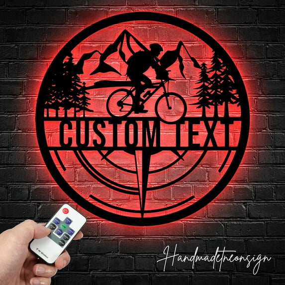 Handmadetneonsign Custom Cycling Compass Metal Wall Art LED Light - Personalized Cycling Compass Name