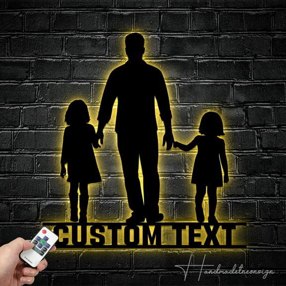 Handmadetneonsign Custom Dad Daughter Metal Wall Art LED Light - Personalized Father Name Sign Home
