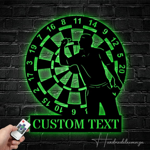 Handmadetneonsign Custom Dart Dartboard Metal Wall Art LED Light - Personalized Dart Player Name Sign