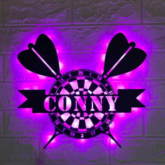 Handmadetneonsign Custom Darts Cross Dartboard Metal Wall Art LED Light - Personalized Sport Player