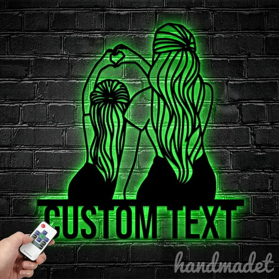 Handmadetneonsign Custom Daughter Mom Metal Wall Art LED Light, Daughter Mother Metal Sign