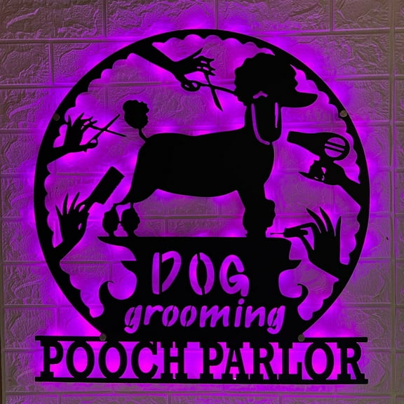 Handmadetneonsign Custom Dog Grooming Metal Wall LED Light - Personalized Dog Name Sign Home Room Decor