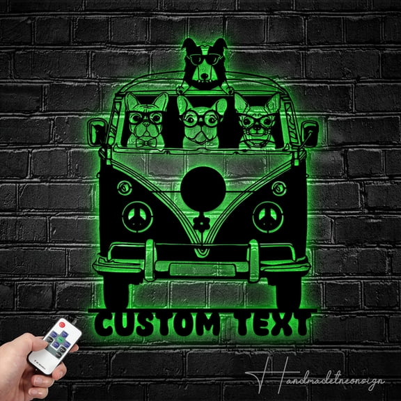 Handmadetneonsign Custom Dogs in Bus Metal Wall Art LED Light - Personalized Dogs Drive Bus Name