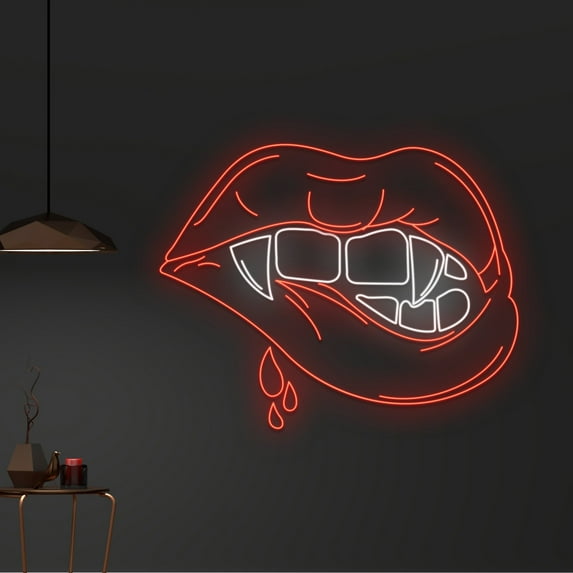 Handmadetneonsign Custom Dripping Lips Neon Light, Melting Mouth Led Sign, Lip Bite Neon Sign