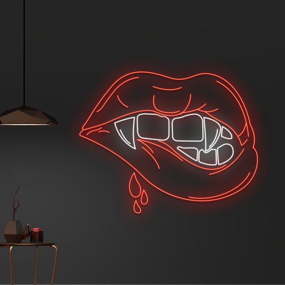 Handmadetneonsign Custom Dripping Lips Neon Light, Melting Mouth Led Sign, Lip Bite Neon Sign