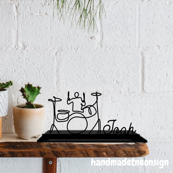 Handmadetneonsign Custom Drummer Man Acrylic Stand, Tabletop Decor, Drummer Metal Table Top Decor 72084