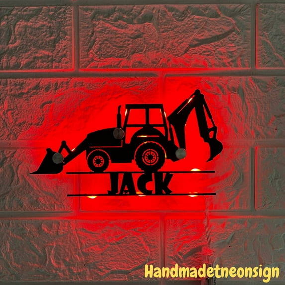 Handmadetneonsign Custom Excavator Driver Metal Wall Art LED Light - Personalized Excavator Digger