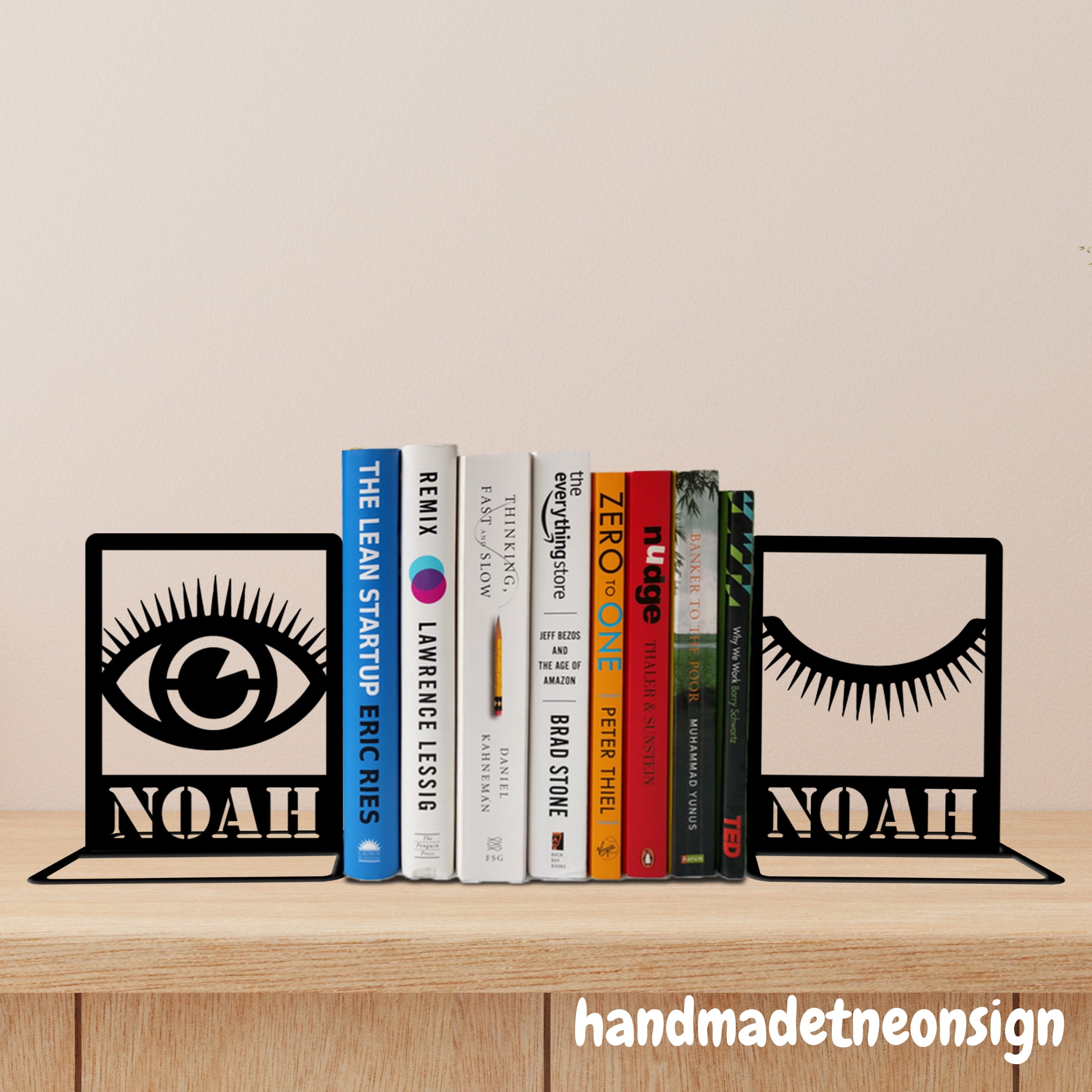 Handmadetneonsign Custom Eye Metal Bookends, Bookworn Name Bookend ...