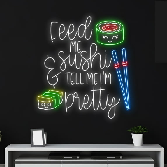 Handmadetneonsign Custom Feed Me Sushi & Tell Me I'm Pretty Neon Sign, Japanese Food LED Sign