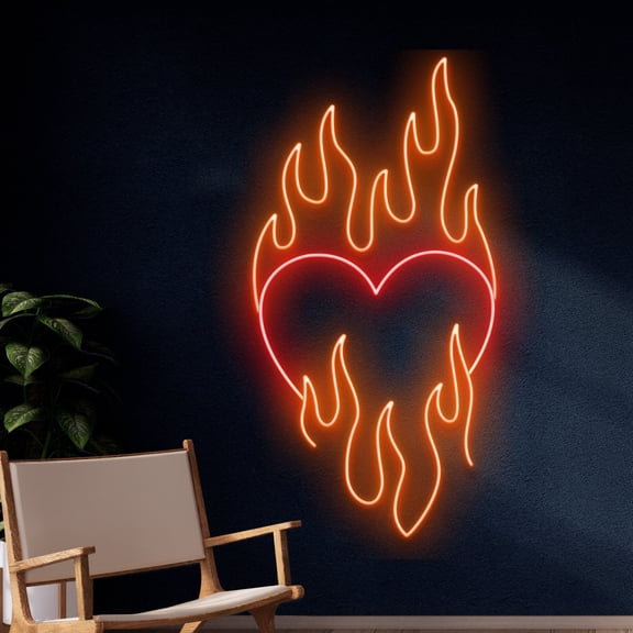 Handmadetneonsign Custom Fire Heart Neon Sign, Heart Fire LED Light, Burning Heart Neon Light