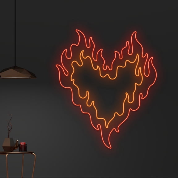 Handmadetneonsign Custom Fire Heart Neon Sign, Heart Fire LED Light, Burning Heart Neon Lights