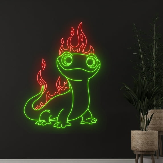 Handmadetneonsign Custom Fire Salamander Neon Sign, Fire Dragon LED Light, Fire Lizard LED Sign