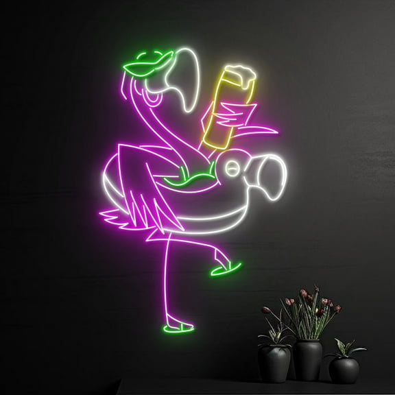 Handmadetneonsign Custom Flamingo Drinking Beer Led Sign, Flamingo Chill Neon Light, Flamingo Pool