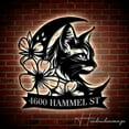 thumbnail image 1 of Handmadetneonsign Custom Floral Moon Cat Home Number Metal Sign, Floral Moon Cat Address Metal Sign, 1 of 5