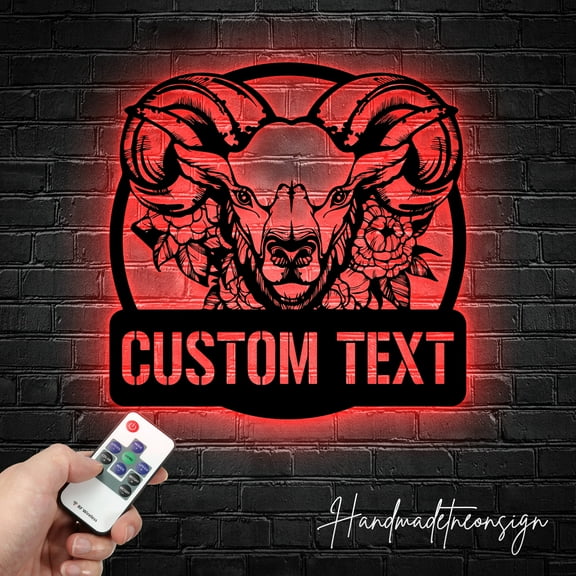 Handmadetneonsign Custom Floral Ram Metal Wall Art LED Light - Personalized Ram Farm Name Sign Home
