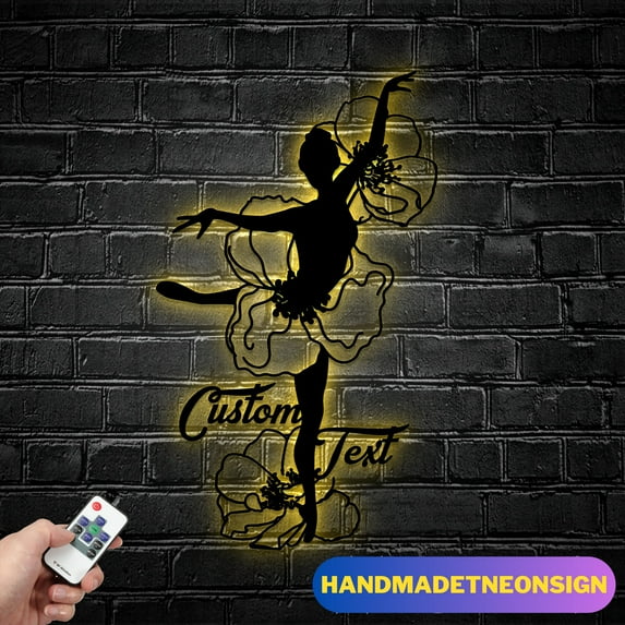 Handmadetneonsign Custom Flower Ballerina Dance Metal Wall LED Light - Personalized Floral Girl Bal