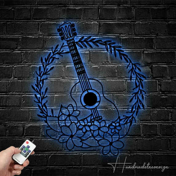 Handmadetneonsign Custom Flower Guitar Metal Wall Art LED Light - Guitarist Sign Home Decor