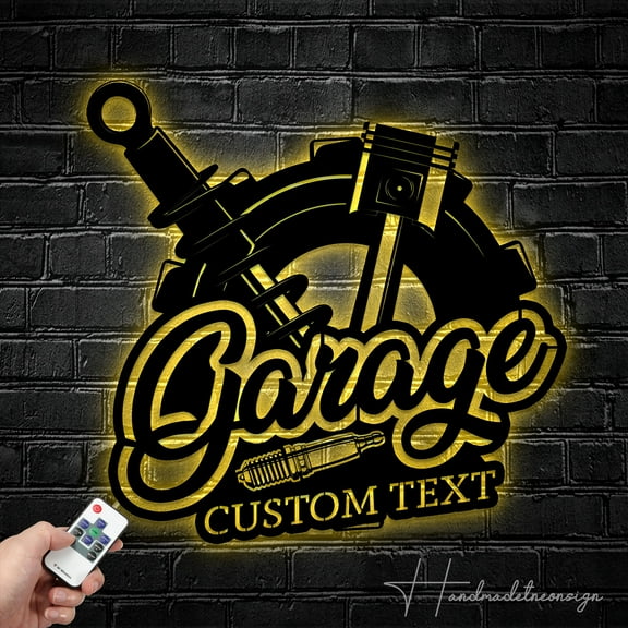 Handmadetneonsign Custom Garage Metal Wall LED Light, Custom Text Garage Service Station Metal Sign
