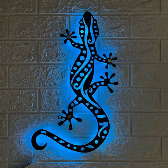Handmadetneonsign Custom Gecko Metal Wall Art LED Light - Personalized Lizard Name Sign Home Decor