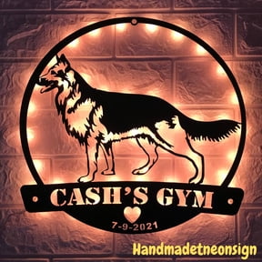 Handmadetneonsign Custom German Shepherd Metal Wall Art LED Light - Personalized Dog GSD Name Metal LED Sign