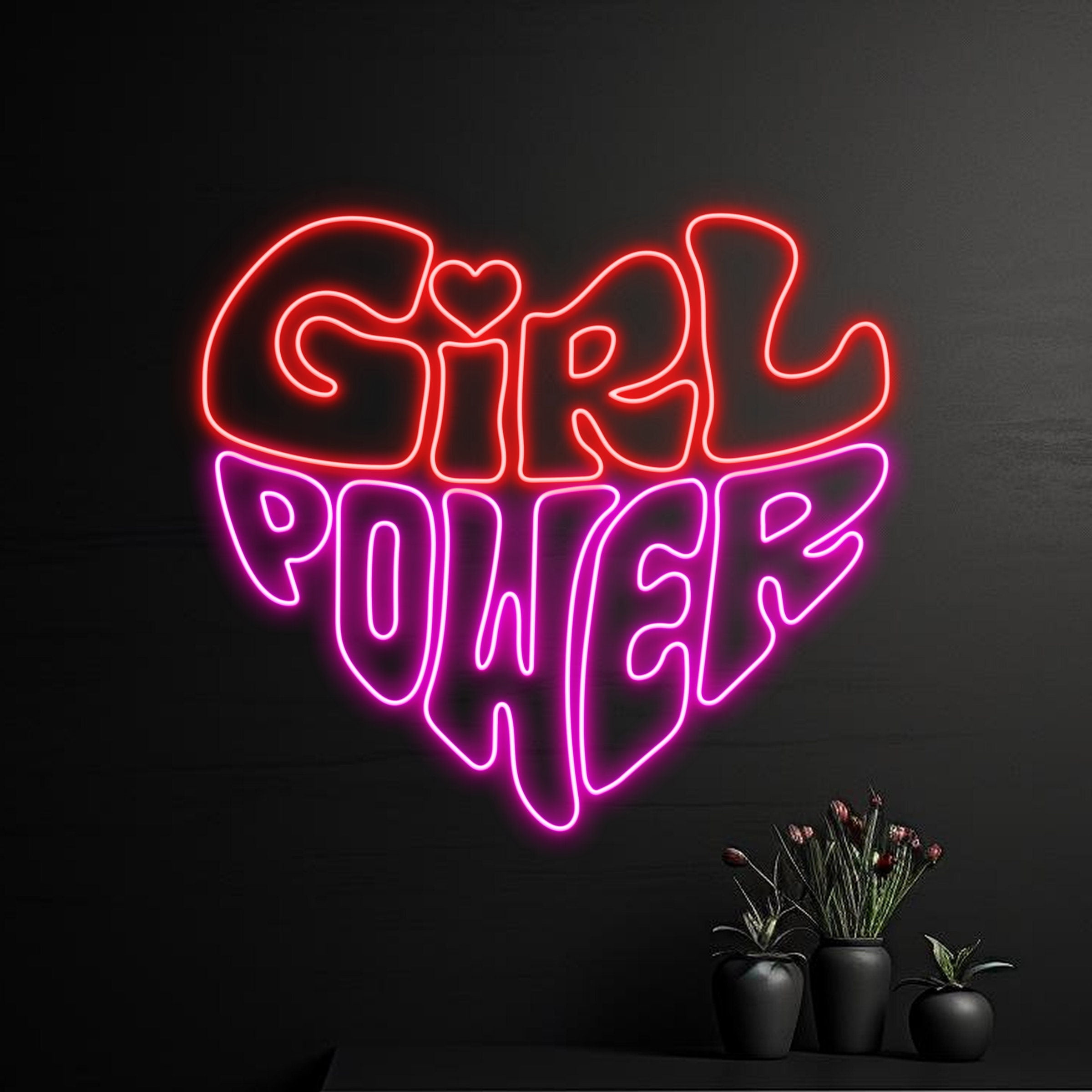 Handmadetneonsign Custom Girl Power Heart Neon Light, Girl Line Neon