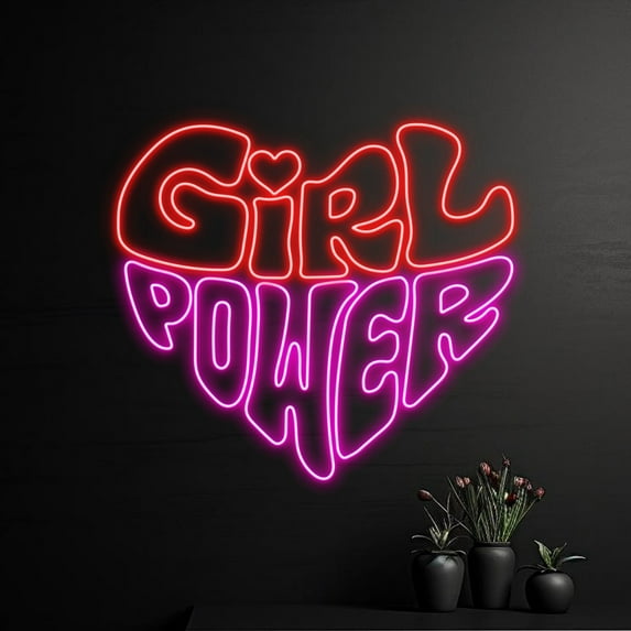 Handmadetneonsign Custom Girl Power Heart Neon Light, Girl Line Neon Sign, Personalized Name Led