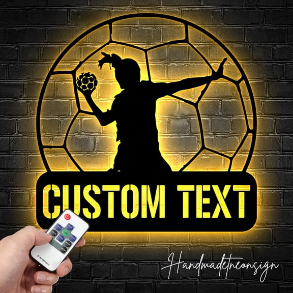 Handmadetneonsign Custom Handball Metal Wall Art LED Light - Personalized Handball Player Name Sign