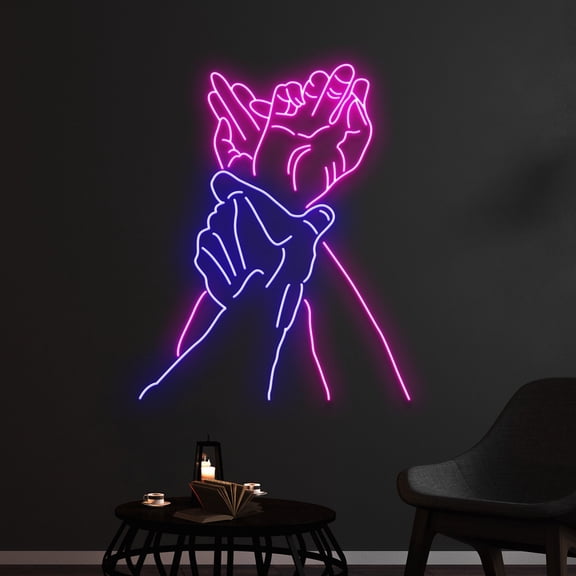Handmadetneonsign Custom Hands Neon Sign, Hand Holding Hand Led Sign, Crossed Hands Led Light
