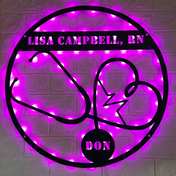 Handmadetneonsign Custom Heart Stethoscope Nursing Metal Wall Art LED Light - Personalized Doctor Name