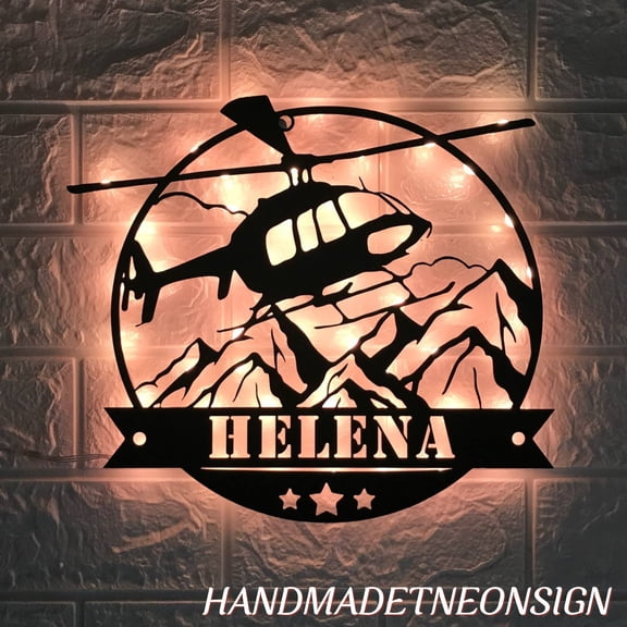 Handmadetneonsign Personalized Helicopter Airplane Metal Wall Art LED Light - Custom Pilot Metal Sign