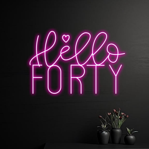 Handmadetneonsign Custom Hello Forty Neon Sign, Personalized Quote LED Light, Name Neon Light