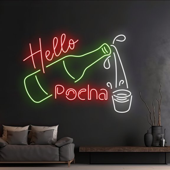 Handmadetneonsign Custom Hello Pocha Neon Sign, Soju Shot Glass Neon Light, Soju Bottle Led Light
