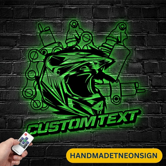 Handmadetneonsign Custom Helmet Motocross Metal Wall Art LED Light - Personalized Motorsport Helmet