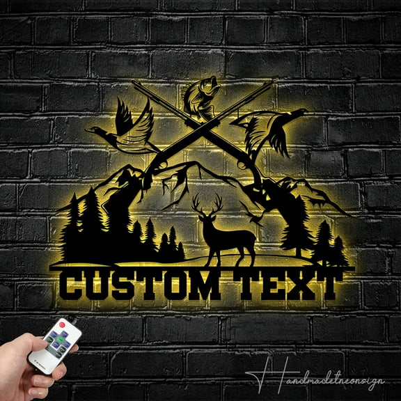 Handmadetneonsign Custom Hunting Metal Wall Art LED Light - Personalized Hunter Name Sign Home Decor
