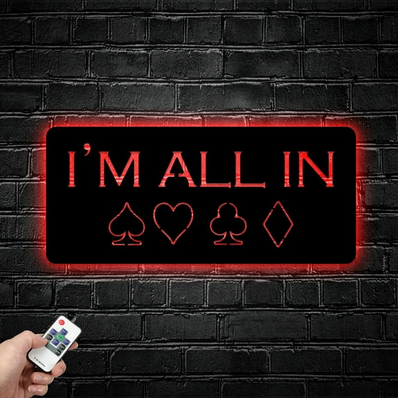 Handmadetneonsign Custom I'm All In Poker Metal Wall Art With LED Light, Personalized Poker Game Player