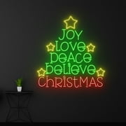 Handmadetneonsign Custom Joy Love Peace Believe Christmas Neon Sign, Merry Christmas Tree Led Sign