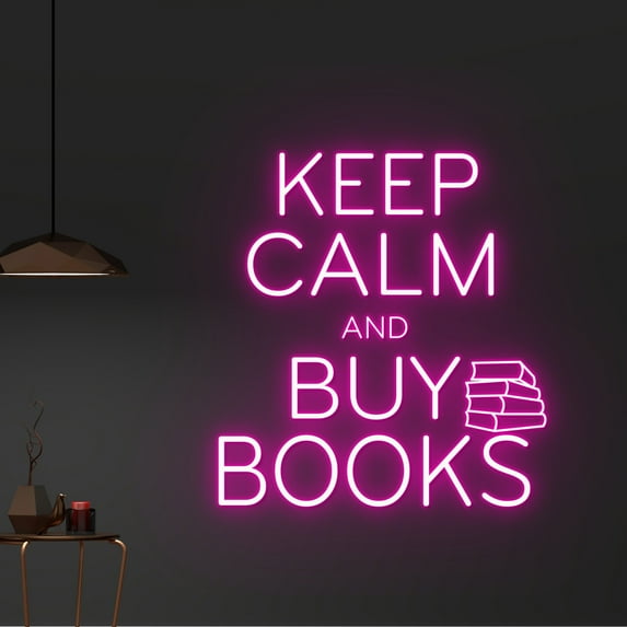 Handmadetneonsign Custom Keep Calm And Buy Books Neon Sign, Custom Read Book LED Light, Book Lover