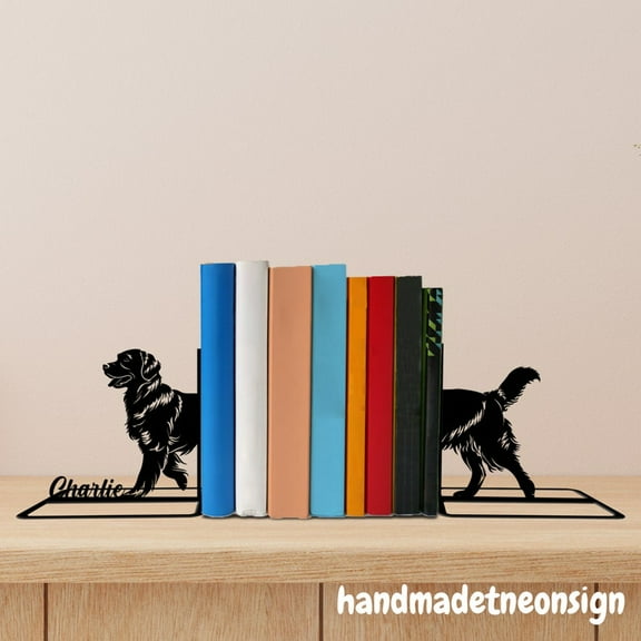 Handmadetneonsign Custom Labrador Retriever Metal Bookends, Dog Pet Name Bookend, Bookends For Shelves 69517