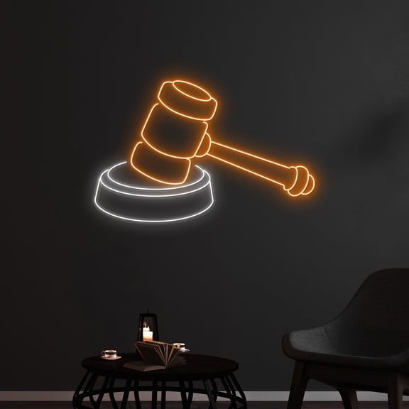 Handmadetneonsign Custom Law Hammer Neon Sign, Justice Hammer LED Light, Court Gavel LED Sign