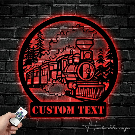 Handmadetneonsign Custom Locomotive Train Metal Sign Wall Art with LED Light - Personalized Train Decor