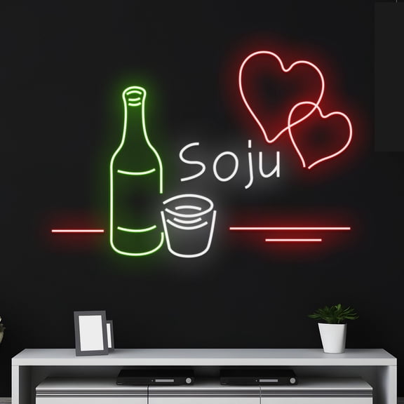 Handmadetneonsign Custom Love Soju Neon Sign, Soju Shot Glass Neon Light, Soju Bottle Led Light